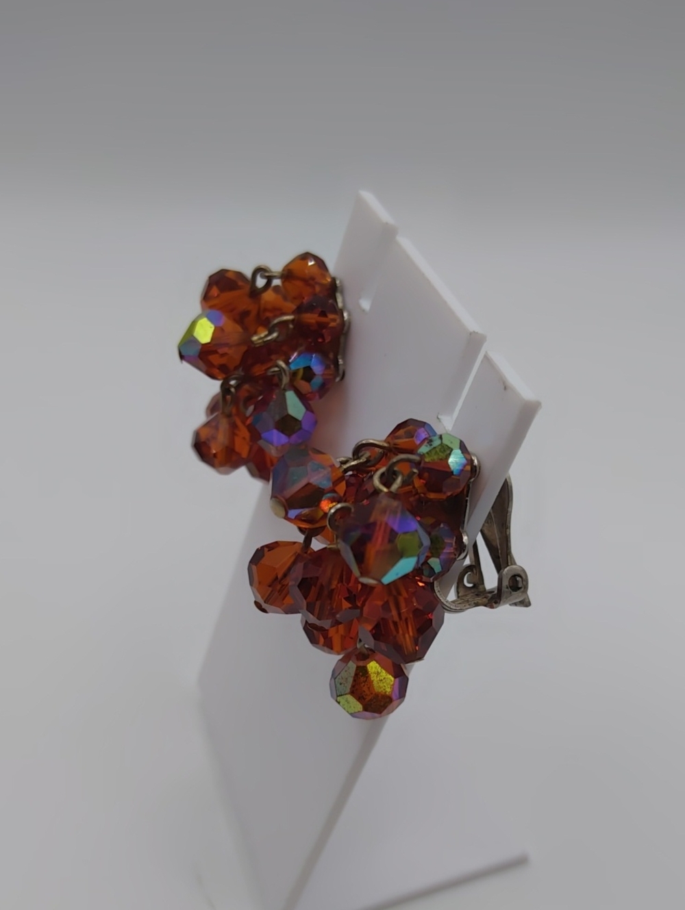 Laguna Amber Colored AB Cha Cha Clip On Earrings Vintage - Picture 3 of 7